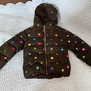 Old Navy Black Puffer With Rainbow Hearts